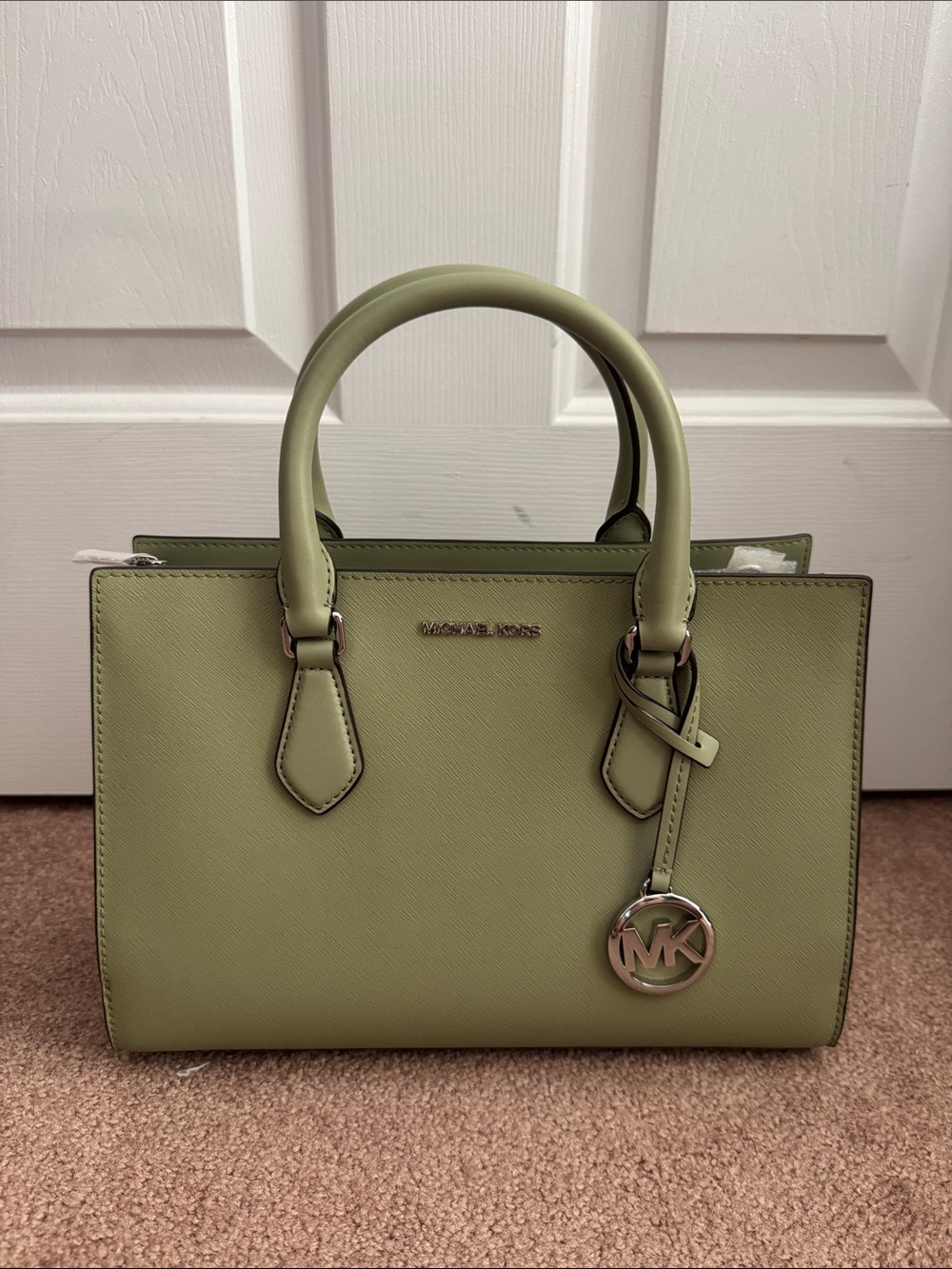 Michael Kors Olive Green Saffiano Satchel with MK Charm